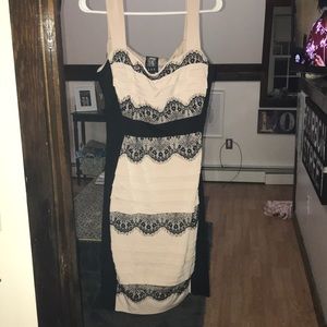 Nude and black lace dress